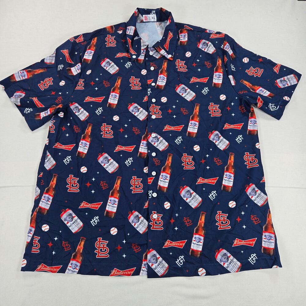 SGA MLB St. Louis Cardinals x Budweiser Button Up Hawaiian Shirt Men's Size XL